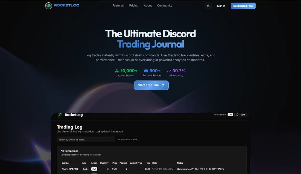 RocketLog – Discord Trade Logging SaaS